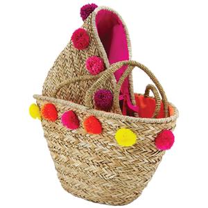 Photo SFA2910C : Natural rush bag with pompoms