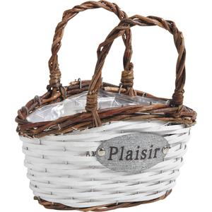 Photo SFL1230P : Unpeeled willow and wood basket with handles