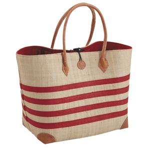 Photo SMA3720C : Red raffia matting striped bag