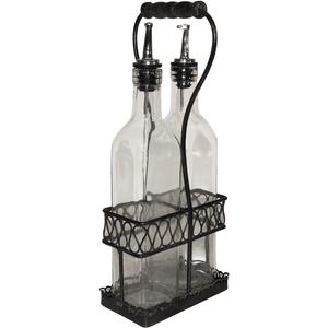 Photo TDI1430V : Porte-bouteilles en métal + 2 bouteilles en verre