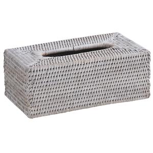 Photo TDI1810 : White painted rattan tissue holder box