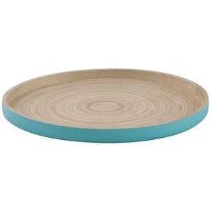 Photo TPL3030 : Round natural and turquoise laquered bamboo tray