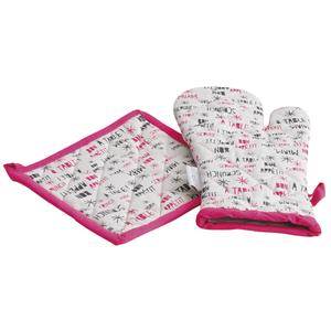 Photo TTX1410 : Pink cotton oven glove and pot holder