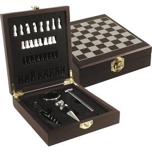 Photo VAC1120 : Wooden wine box with chess and 4 accessories