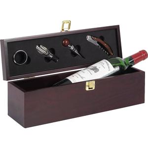 Photo VBO1480 : Wooden box for one wine bottle with 4 accessories