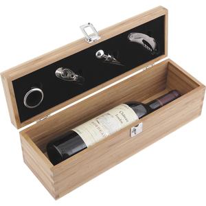 Photo VBO1830 : Bamboo box for one wine bottle with 4 accessories