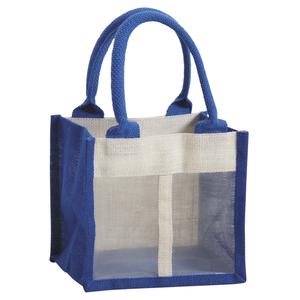 Photo VBO1930 : Sac porte-verrine en jute teintée bleue