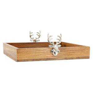 Photo CCB1360 : Corbeille carrée en bois recylclé avec cerfs en aluminium
