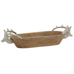 Photo CCO1450 : Mango wood basket with deers 