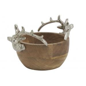 Photo CCO1460 : Round basket in mango wod with deer's head