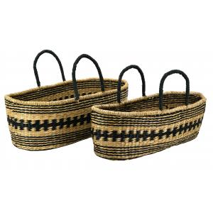 Photo CDA608S : Natural rush and stained rush oval baskets 