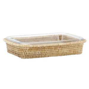 Photo CPL2051V : Rectangular glass bakeware + rattan holder