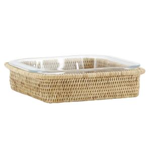 Photo CPL2060V : Rectangular glass bakeware with rattan holder