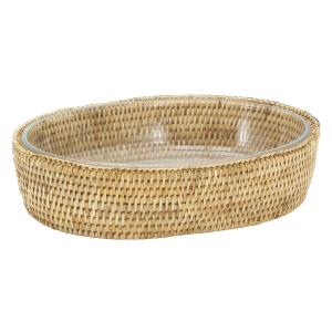 Photo CPL2070V : Oval glass bakeware with rattan holder