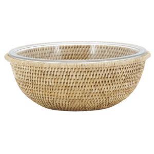 Photo CPL2080V : Round glass bakeware bowl + rattan holder