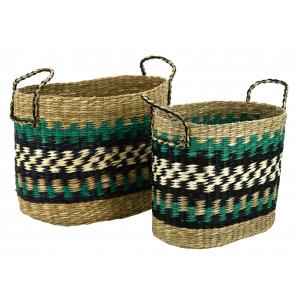 Photo CRA596S : Natural rush and stained rush baskets Colored ethnic