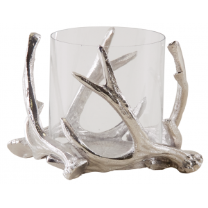 Photo DBO2782V : Aluminium and glass deer candle holder
