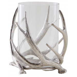 Photo DBO2784V : Glass candle holder with aluminium deer antlers
