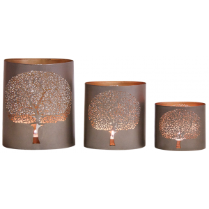Photo DBO331S : Tree cut-out grey metal candle holder