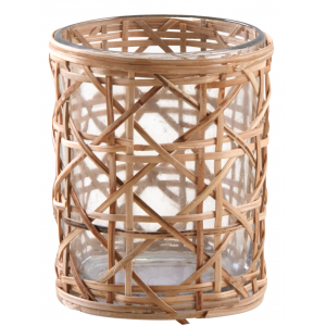Photo DBO3391V : Glass and rattan candle holder