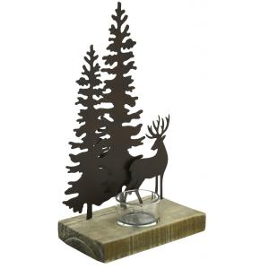 Photo DBO3850V : Wooden and metal Deer and Christmas tree candle holder