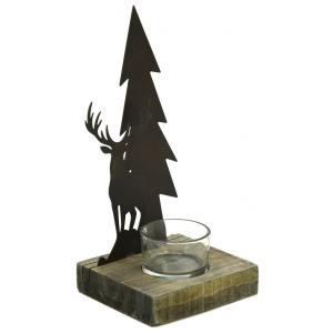 Photo DBO3860V : Metal and wooden deer candle holder