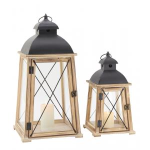 Photo DBO422SV : Pine wood and metal lanterns