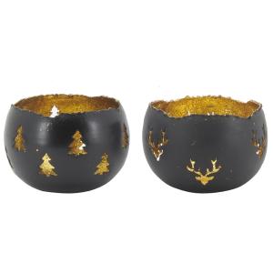 Photo DBO4300 : Black metal candle holder - Deer and Fir tree