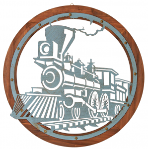 Photo DMU2070 : Cadre train en métal sur socle bois