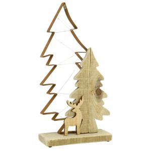 Photo DNO1660 : Wood and metal christmas tree and deer decor, led lights