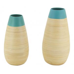 Photo DVA154S : Vases en bambou naturel et laqué bleu