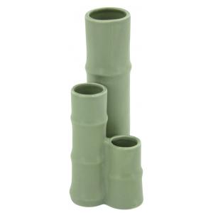 Photo DVA1580V : 3 light green ceramic vases in bamboo design