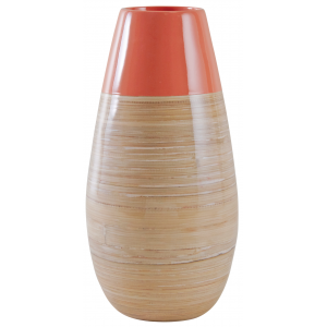Photo DVA1690 : Pink and natural lacquered bamboo vase