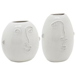 Photo DVA195S : Vases visage en céramique blanche