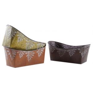 Photo GCO3740 : Oval metal flower basket with leaves design