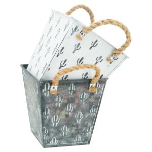 Photo GCO4090 : White patinated metal basket Cactus