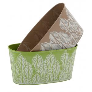 Photo GCO4390 : Round lacquered metal embossed basket Leaves