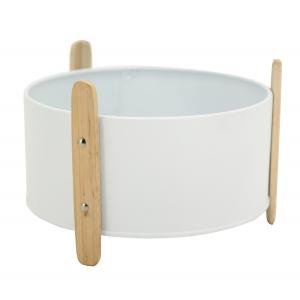 Photo GCO4400 : Cache-pot en métal laqué blanc et bois