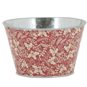 Photo GCO4611 : Red lacquered metal round basket - Holly design