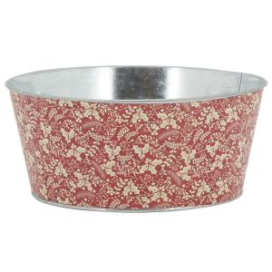 Photo GCO4613 : Red lacquered metal round basket - Holly design