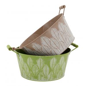 Photo GDA1022 : Round lacquered metal embossed basket Leaves