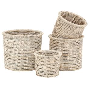 Photo JCP261S : Cache-pot en rotin blanc
