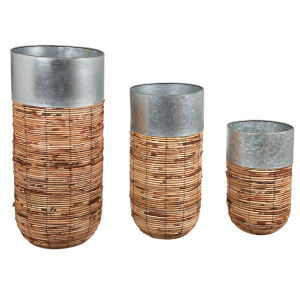 Photo JCP407S : Cache-pots haut en rotin et zinc