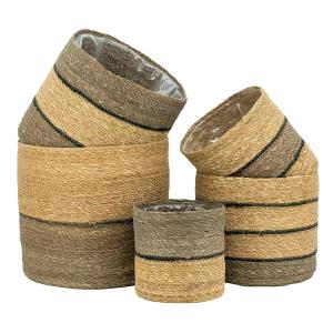Photo JCP459SP : Cache-pots en jonc naturel et brun