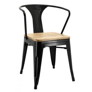 Photo MCH1760 : Chaise industrielle en métal et bois d'orme huilé