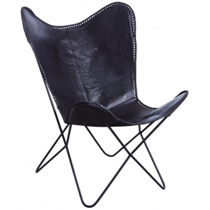 Photo MFA2930C : Black leather and metal butterfly armchair