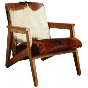 Photo MFA3100C : Teak wood and goat leather brown Armchair