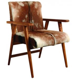 Photo MFA3110C : 100% natural goat skin and teak armchair