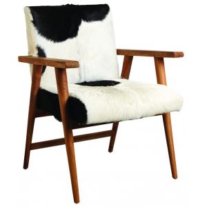 Photo MFA3120C : 100% natural goat skin and teak armchair