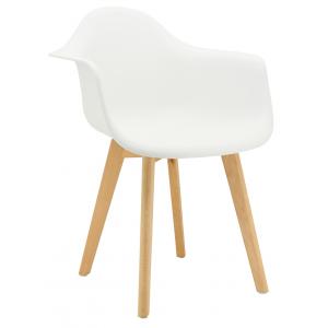 Photo MFA3401 : Fauteuil en polypro blanc et bois